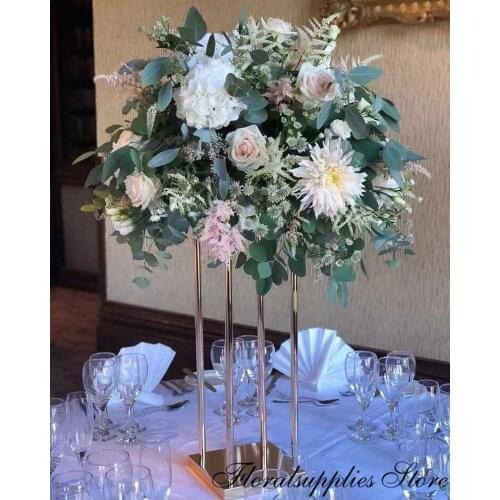 2PCS Wedding Flower Vase Metal Flower Stand Gold Flower Column Elegant Wedding Table Centerpiece Wedding Flower Decoration Vase