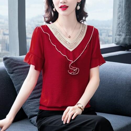 2021 Ladies Female Women short Sleeve Blusas Fashion Floral Print Chiffon Blouse Shirt Loose Buttons Tops Casual Summer Pullover