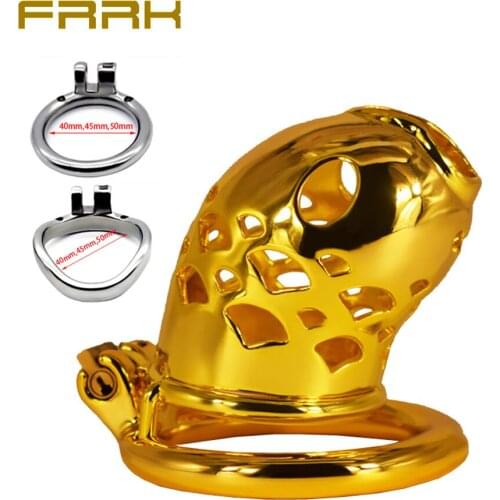 2021 Golden Stainless Steel Penis Chastity Cage Cock Lock Ring Sex Toys for Men Gay Metal Penis Sleeve Chastity Belt Sex Shop