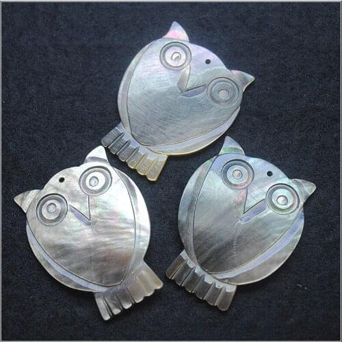 3pcs black shell owl shape carving beads size 40x32mm for women beach jewelry designs factory directly selling with good price