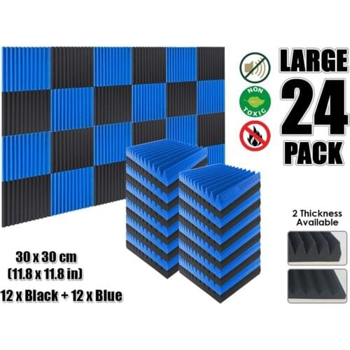 Arrowzoom 24 pcs Blue and Black Multi-Wedge Acoustic Studio Foam Tile Sound Absorption Panel 30 x 30 cm (11.8 x 11.8") KK1167