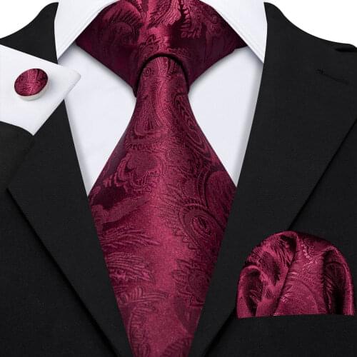 Barry.Wang Designers Red Floral 8.5cm Wide Silk Tie Hanky Box Set Gifts For Men Wedding Groom Business Party Neckties LS-5144