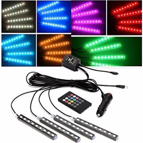 Wireless Remote Music Voice Control Colorful 9 LED Interior Light RGB Neon DC12V