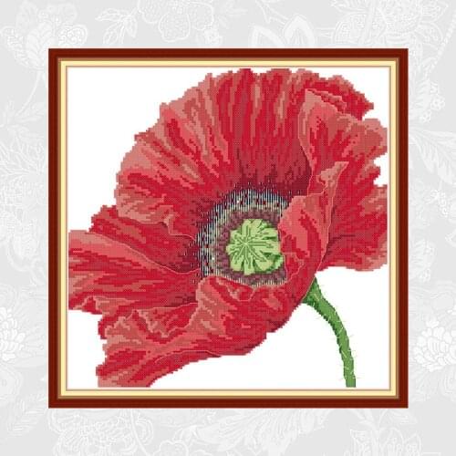 Big red poppy Aida Canvas Cross stitch Kits Sale 11ct 14ct Printed Fabric DIY Handwork Beginner Embroidery Needlework Crafts