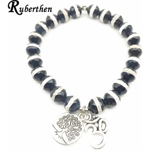 Ruberthen Tree of Life Bracelet Natural Stone Healing Beaded Bracelet Ohm Charm Bracelet Balance Hearing Spiritual Jewelry