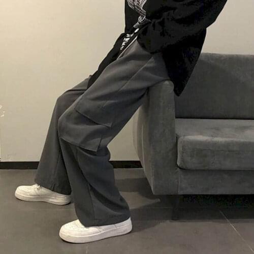 Spring and summer mens trousers Japanese overalls loose straight-leg Hong Kong style all-match mens pants wide-leg pants punk