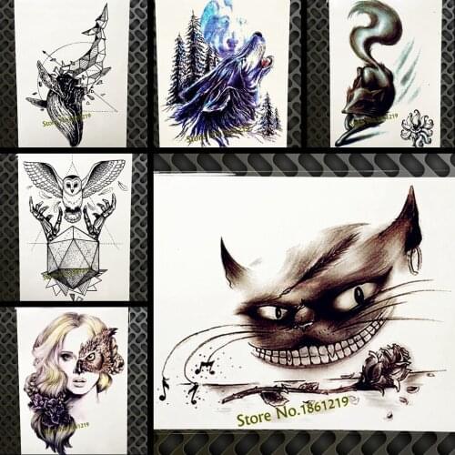 Black Cat Spray Waterproof Temporary Tattoo Henna Body Art Arm Fake Flash Tattoo Legs 21*15CM Women Men Water Transfer Tatoos