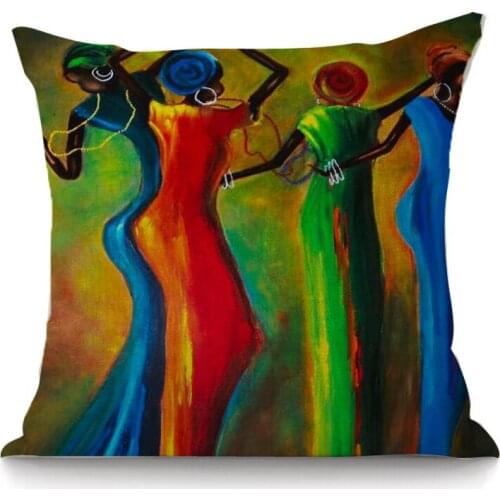 Africa Culture Throw Pillow 45x45 CM Colourful Dancing African Women Girl Decorative Cushion For Sofa Car Hotel Lobby Decor