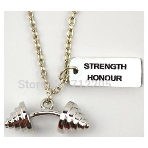 Fitness jewelry Dumbbell Kettle bell barbell with Strength Honour weightlifting Gym chain necklace (A1226)