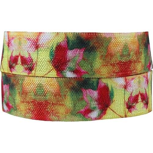 FLRA Elastic(100yards/lot) Watercolor colorful leaves fold over elastic