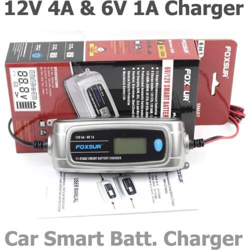 FOXSUR 6V 12V 11-stage Car Battery Charger Lead Acid Rechargeable Battery Automatic Intelligent Pulse Charger with LCD display