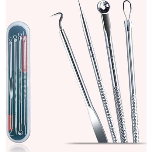4pcs Stainless Steel Acne Removal Needles Pimple Blackhead Remover Tools Spoon Face Skin Care Tools Needles Facial Pore Cleaner