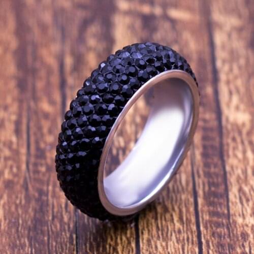 8mm Classic Luxury Titanium Steel Black Crystal Rings for Women Men Wedding Fashion Classic Silver Rhinestone Ring