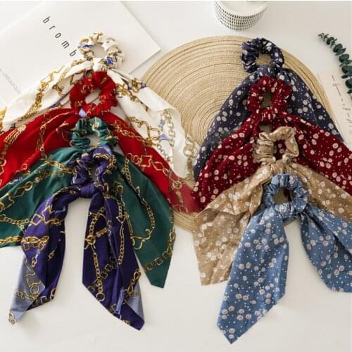 Fashion Dandelion Print Bow Ribbon Ponytail Scarf Headband Hair Tie Scrunchies Women Girls Elastic Hair Bands Hair Accessories
