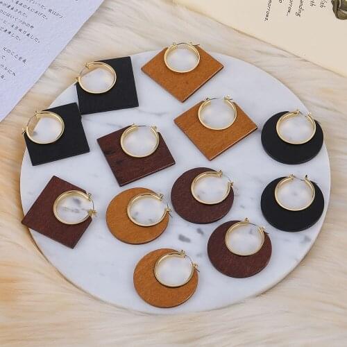 ALIUTOM Trendy Korean Earrings for Women Simple Geometric Round Wooden Drop Earrings Women Fashion Jewelry Statement 2020