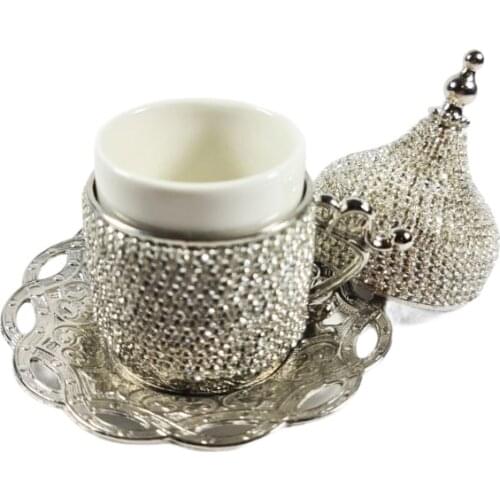 Turkish Coffee Espresso Set Swarovski Stone Design Candy Dish With Lid Decorative Authentic Medieval Style Wedding Gift 60ML