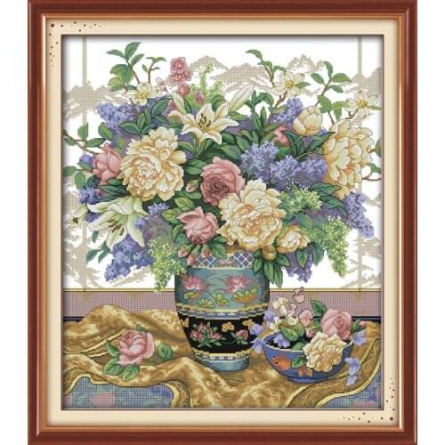 Oriental vase cross stitch kit flower 18ct 14ct 11ct count printed canvas stitching embroidery DIY handmade needlework