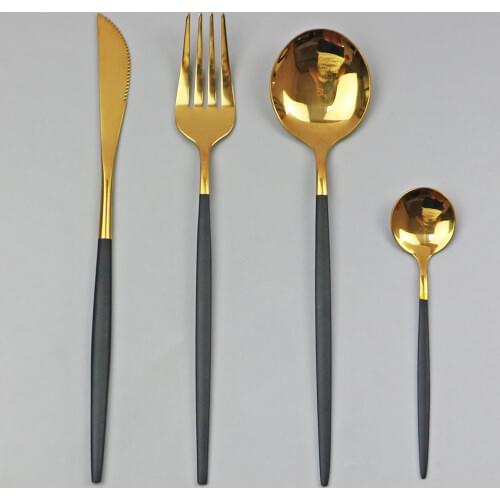 4pcs Black Gold Tableware Set 304 Stainless Steel Dinnerware Cutlety Set Knife Fork Spoon Kitchen Flatware Dinner Silverware Set