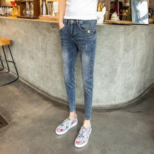 New 2021 Fashion denim jeans mens slim feet elastic skinny jeans men Korean small trousers hair stylist youth teen pencil pants