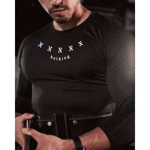 2021 European And American Mens New Sports And Leisure Tight-fitting Quick-drying Shirt Male Back Large Printing Long Sleeves