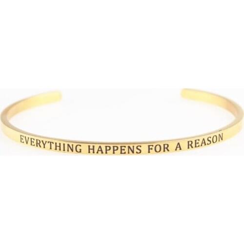 New Arrival! Stainless Steel Open Cuff Bracelet Hand imprint Bracelet Bangle Engraved EVERYTHING HAPPENS FOR A REASON Bangle