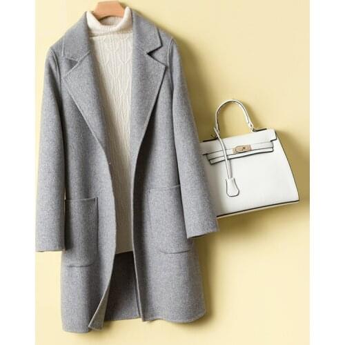 Autumn Winter Solid Women 100% Wool Coat Elegant Long Double-Sided Cashmere Female Windbreaker Overcoat Female Outwear