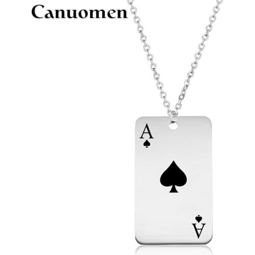 Spade Playing Card Pendant Necklace Stainless Steel Custom Engraving Poker Punk Sports Necklaces Women Men Fashion Jewelry