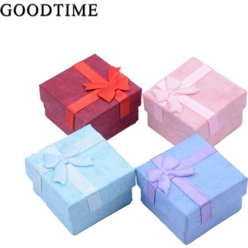 Bowknot Jewelry Packaging Display Gift Boxes 48pcs/lot 4X4X3cm Cute Box Red Pink Purple Blue Earrrings Ring Boxes Wholesale