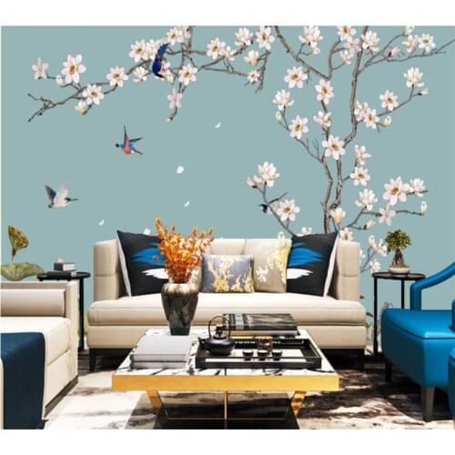 Custom wallpaper 3d Chinese hand-painted flower and bird TV background wall living room bedroom restaurant decoration painting