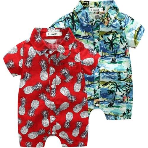 Kimocat Baby Boy Casual Short-Sleeved Jumpsuit, Summer Beach Style Printed Short-Sleeved Romper, Baby Vacation Clothes 0-3 Years