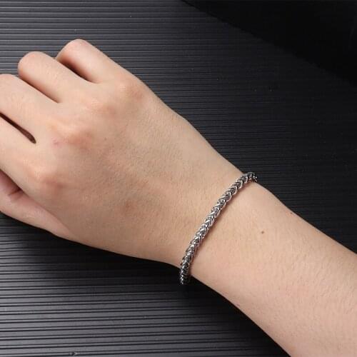 3-6 mm Men Steel Bracelet Punk Hip Hop Wrist Chain Silver Color Twisted Dragon Bone Link Chain Trendy Unisex Jewelry Bracelet