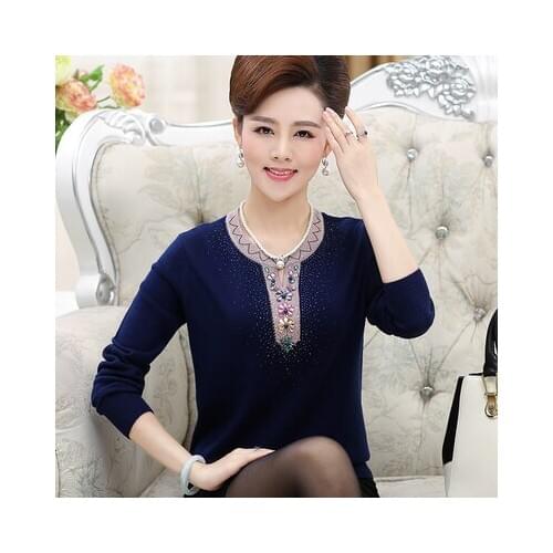 New 2019 Women Autumn Fashion Wool Sweater Elegant Female Sweater Pullover Middle Aged Mother Sweater