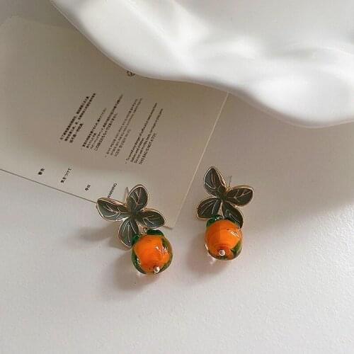 U-Magical Statement Enamel Resin Persimmon Dangle Earrings for Women Summer Green Leaves Hanging Earrings Jewelry Pendientes