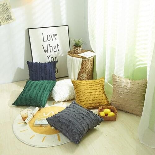 Tufted Double Side Sofa Decorative Pillow Cover Cotton Back Cushion Covers 45x45 Solid Striped Pillow Case White For Living Room