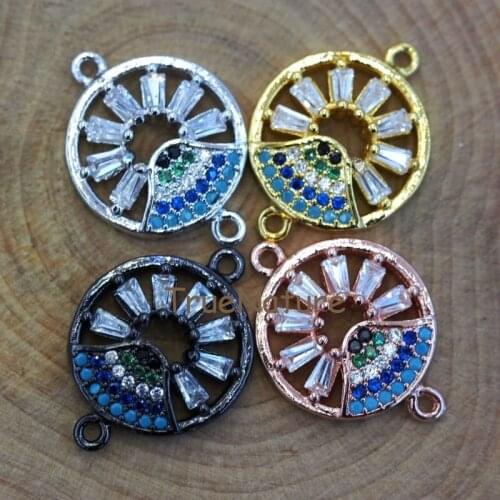 High Quality Talisman Jewelry Round Metal Copper Amulet Charms Multi Color Cubic Zircon Pave Pendant In 18.4*14 mm PM6800