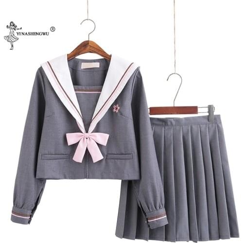 Japanese jk Uniforms College Middle School Uniform For Girls Sailor Suit Students Anime School Costumes Gray 2 Pcs Set Skirt