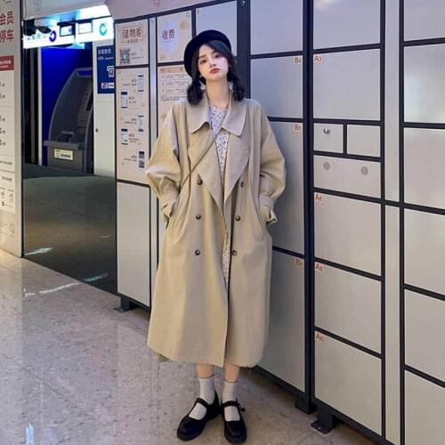 Womens windbreaker jacket high street spring autumn 2021 new Korean loose drape coat womens mid-length British Japanese wear