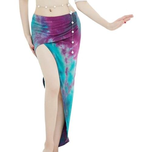 New Fashion Women Dance Accessories Class Wear 2 Layers Tie Dryed Colored Pattern Belly Dance Hip Scarf Side Slit Skirt