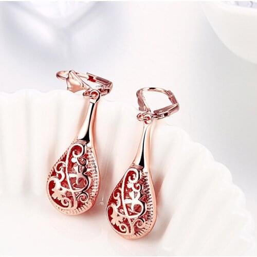 925 Sterling or Rose Gold Filigree Lute Teardrop Lever Back Drop Dangle Earrings for Women Wedding Bridal Jewelry Gifts