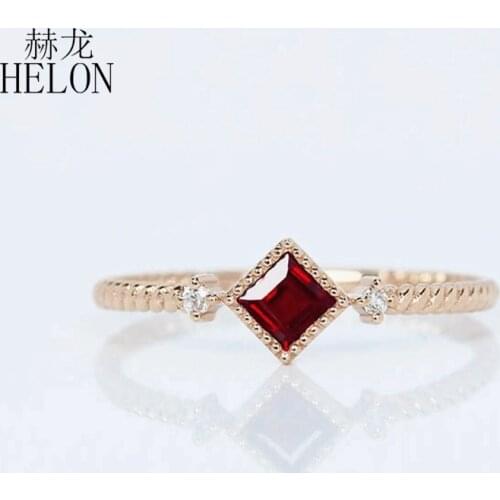 HELON Solid 14k Rose Gold AU585 0.2ct Natural Ruby & Diamonds Ring for Women Engagement Wedding Vintage Trendy Fine Jewelry Ring