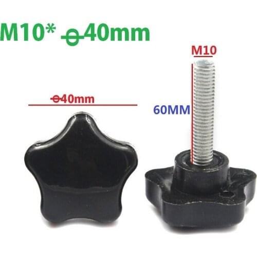 20pcs/LOT M10x60mm Male Thread Bakelite Star Shaped Head Diameter 40mm 5Star Knob Grips Clamping Screw Knob M10XD40X60