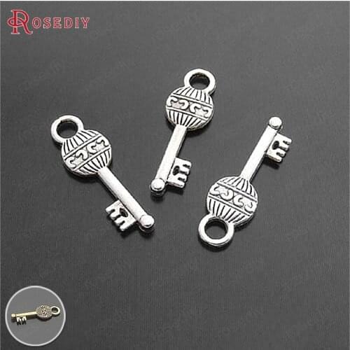 50PCS 21x8MM Antique Silver Zinc Alloy Key Charms Pendants Jewelry Making Supplies Diy Findings Accessories