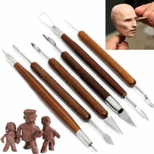 6pcs/set Pottery sculpting tools Sharp Clay Wax Carving Pottery Shapers Wood Handle Ceramic Sculpture Carving modelingTool