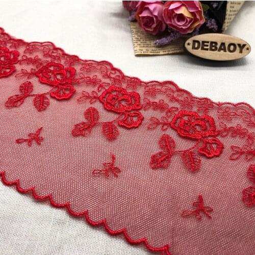 DIY Handmade Accessories Red Mesh Lace Embroidery Tulle Lace