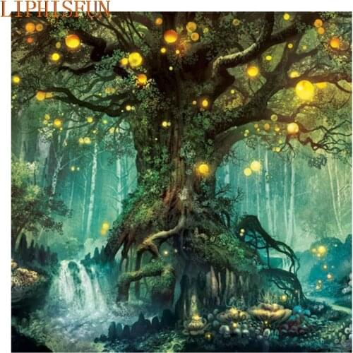 Diamond Painting Cross Stitch Full Square Round Picture of Rhinestone DIY Mosaic Embroidery Fantasy Tree New Year Gift