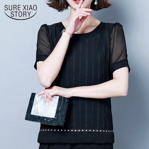 Blusas Mujer De Moda 2021 Ladies Tops Plus Size Short Chiffon Blouse Solid Top For Women Shirts Black Shirt Women Tops 4536 50