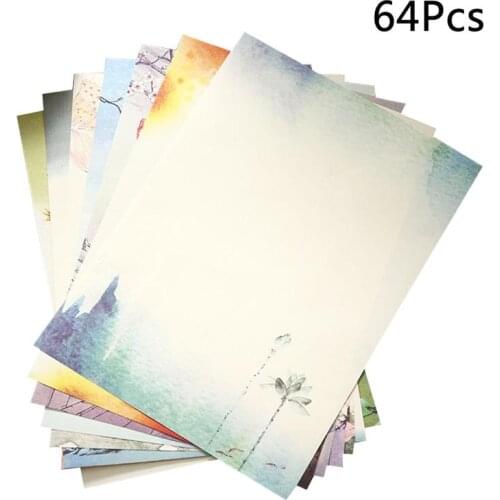 64pcs Chinese Style Retro Writing Paper Vintage Letter Paper Stationery Sets (8 Different Pattern, 8pcs for Each Pattern)