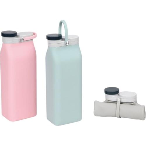 400ML Foldable Water Bottle with Lid Lightweight Silicone Frosted Coffee Bottle with Handle Drinkware for Outdoor Travel Hiking