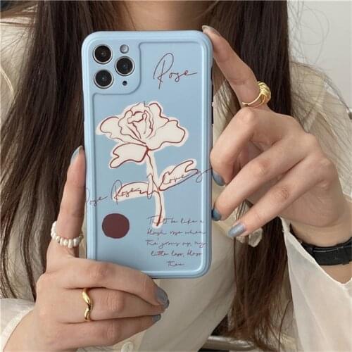 Retro girls Rose line abstract art japanese Phone Case for apple iPhone 11 12 Pro Max Xr Xs Max 7 8 Plus X 7Plus case Cute Cover