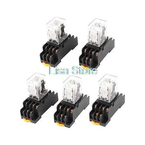 HH53PL DC 12V Coil 3PDT 11Pin 35mm DIN Rail Electromagnetic Power Relay 5 Pcs